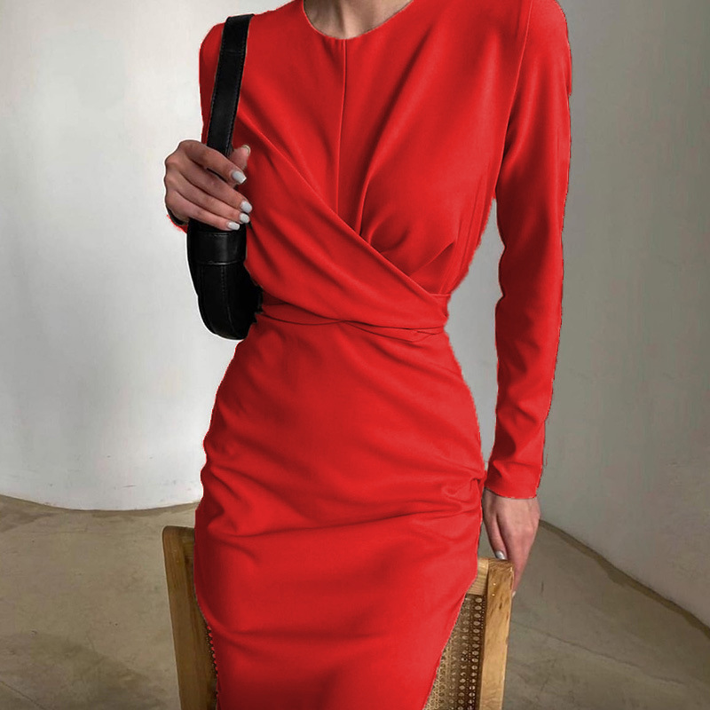 Women's Long Sleeve French Vintage Slim Fit Bodycon Midi Dress