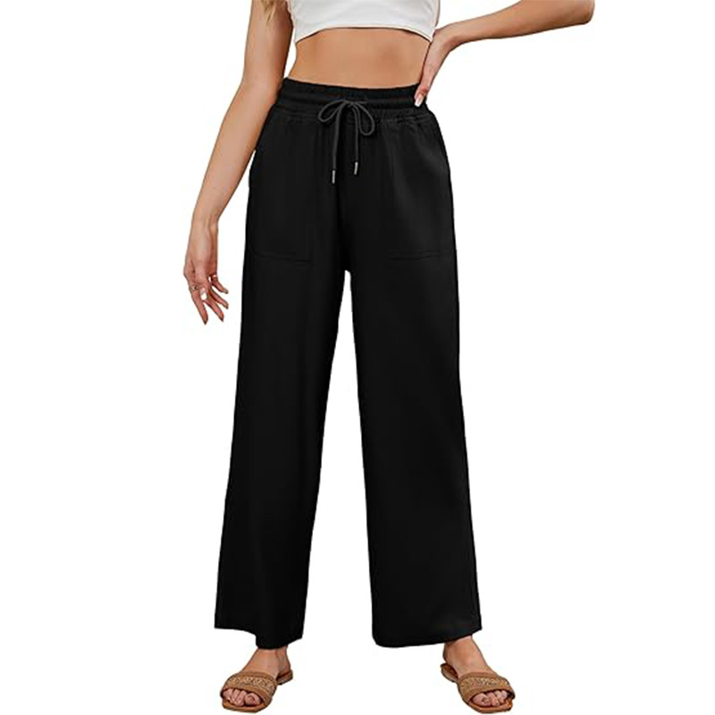 Women's Cotton Linen Straight Leg Pants Solid Color Casual Wide Leg Trousers