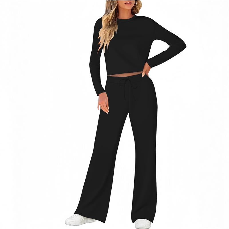 Women's Casual Two-Piece T-Shirt and Pants Set Solid Color Long Sleeve