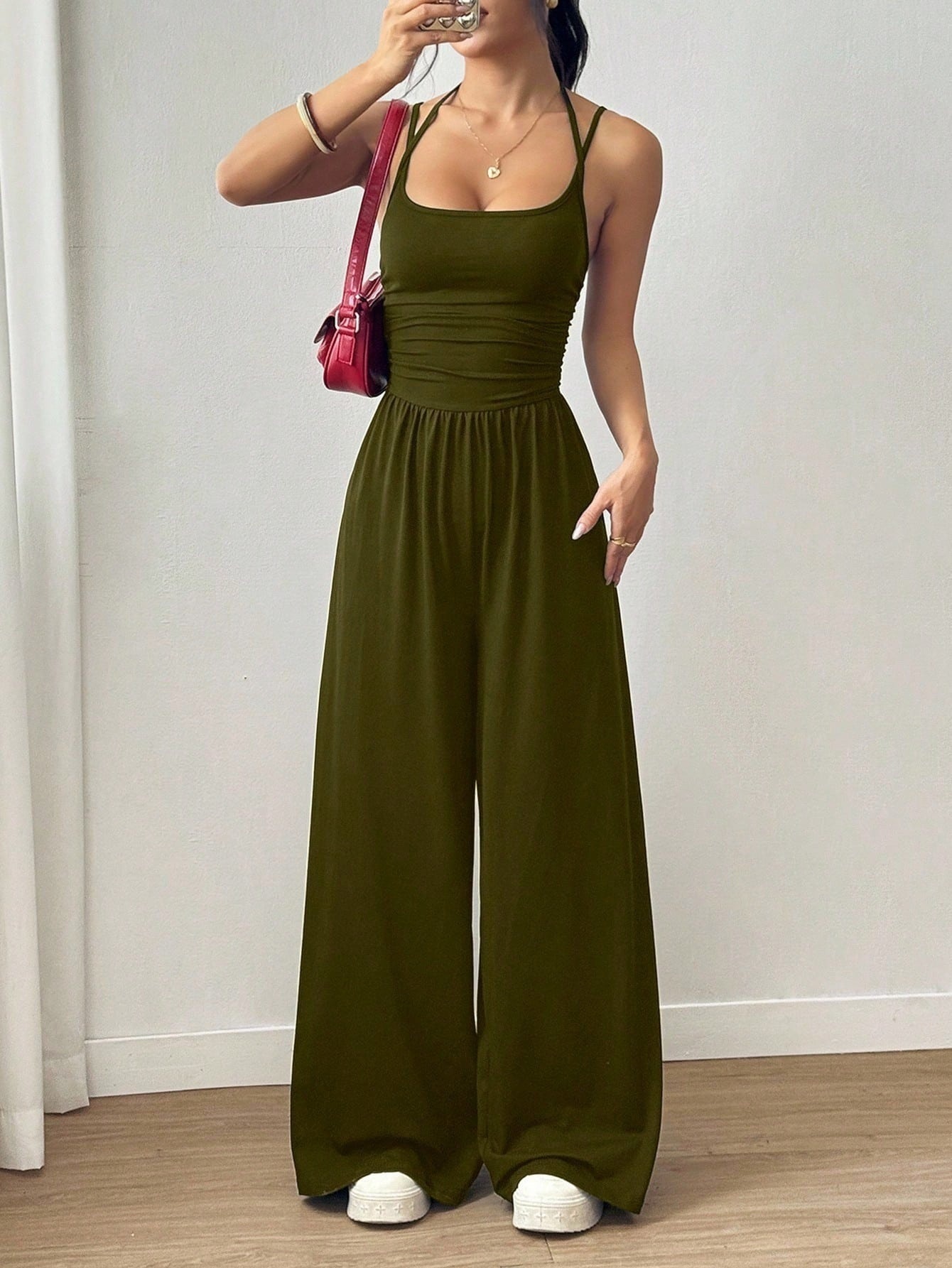 Women's Sleeveless Cami Wide-Leg Jumpsuit Casual Solid Color