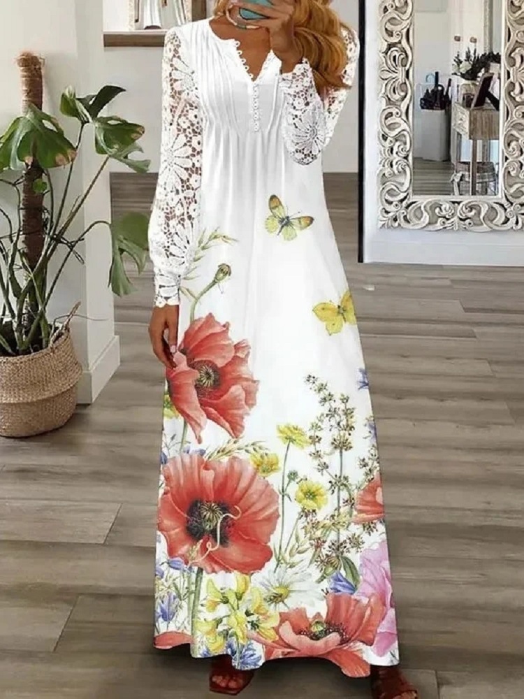 Women's Floral Lace Long Sleeve Dress