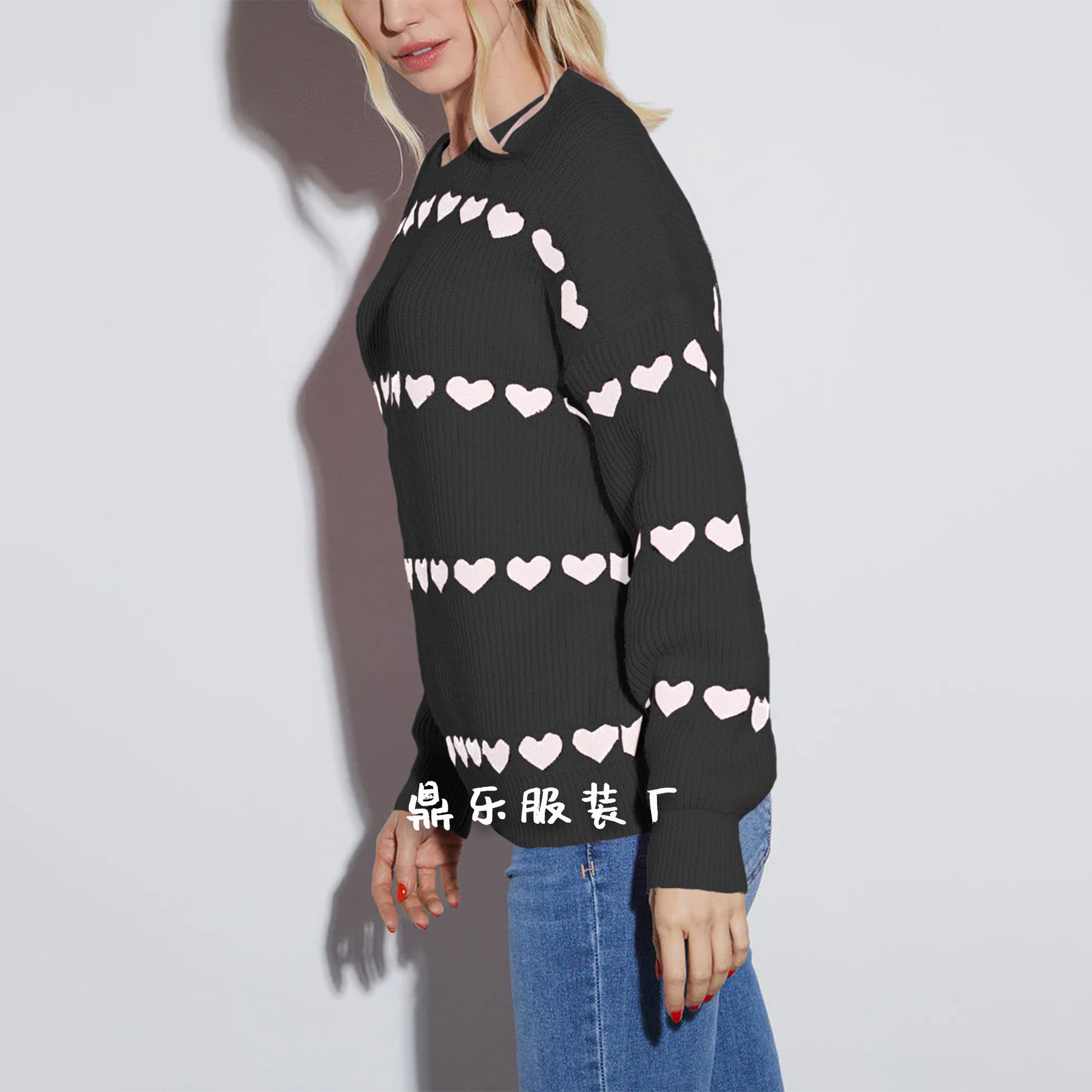 Heart Pattern Loose Knit Sweater Women's Pullover