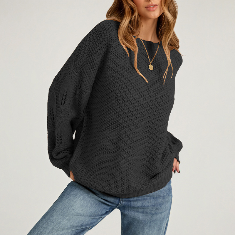 Women's Solid Color Crewneck Knit Pullover Sweater