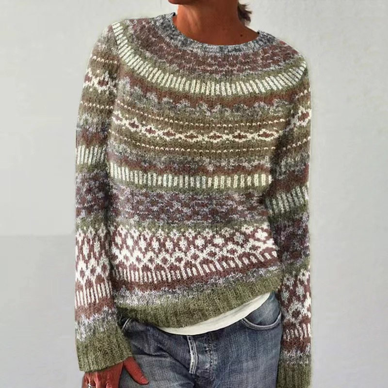 Women's Color-Block Crewneck Pullover Knit Sweater