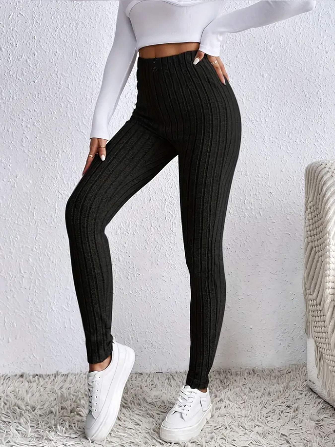Plus Size Ribbed High Waist Fleece-Lined Leggings