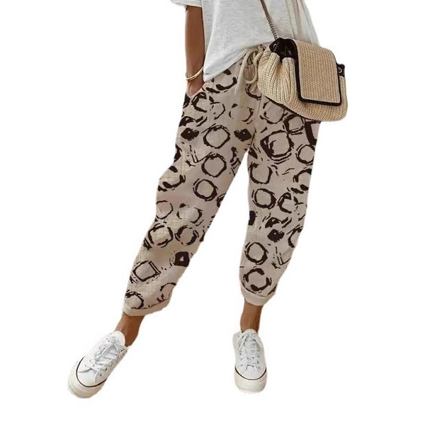 Women's Printed Cotton-Linen Casual Pants with Pockets
