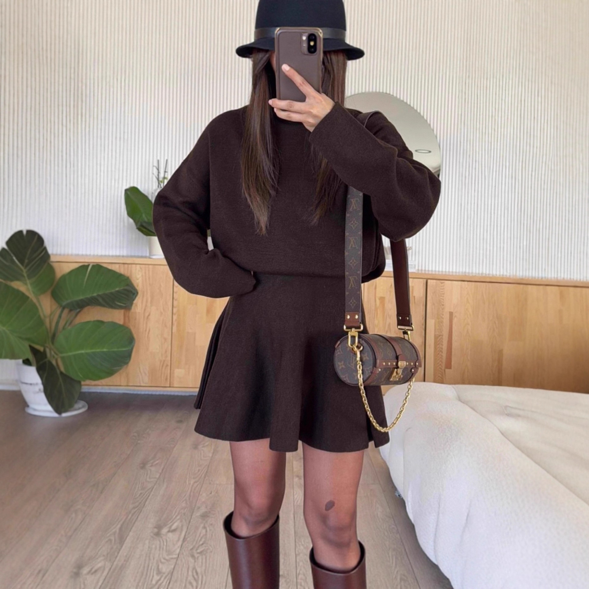 Women's Casual Two-Piece Sweater Skirt Set Stand Collar Long Sleeve