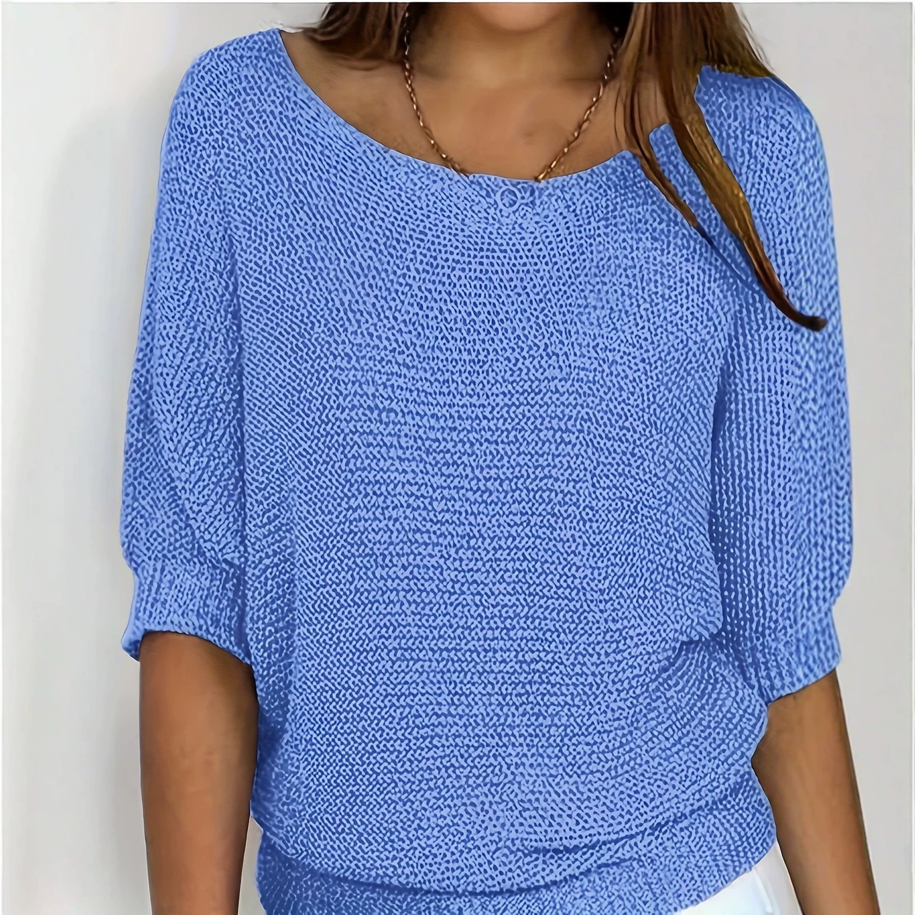 Women's Solid Boat Neck Knit Top Half Sleeve Loose Fit