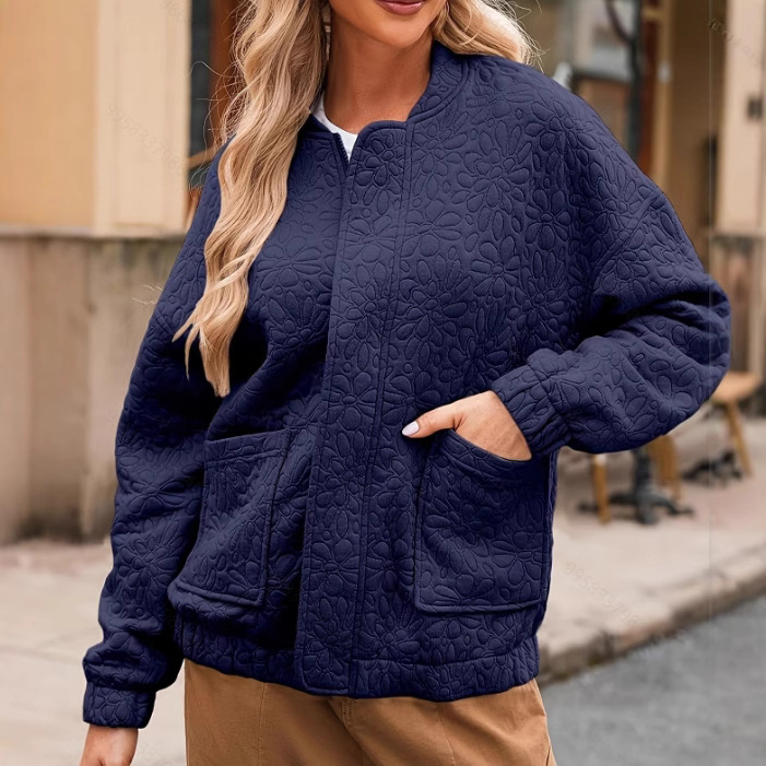 Women's Textured Button-Down Long-Sleeve Cardigan Jacket