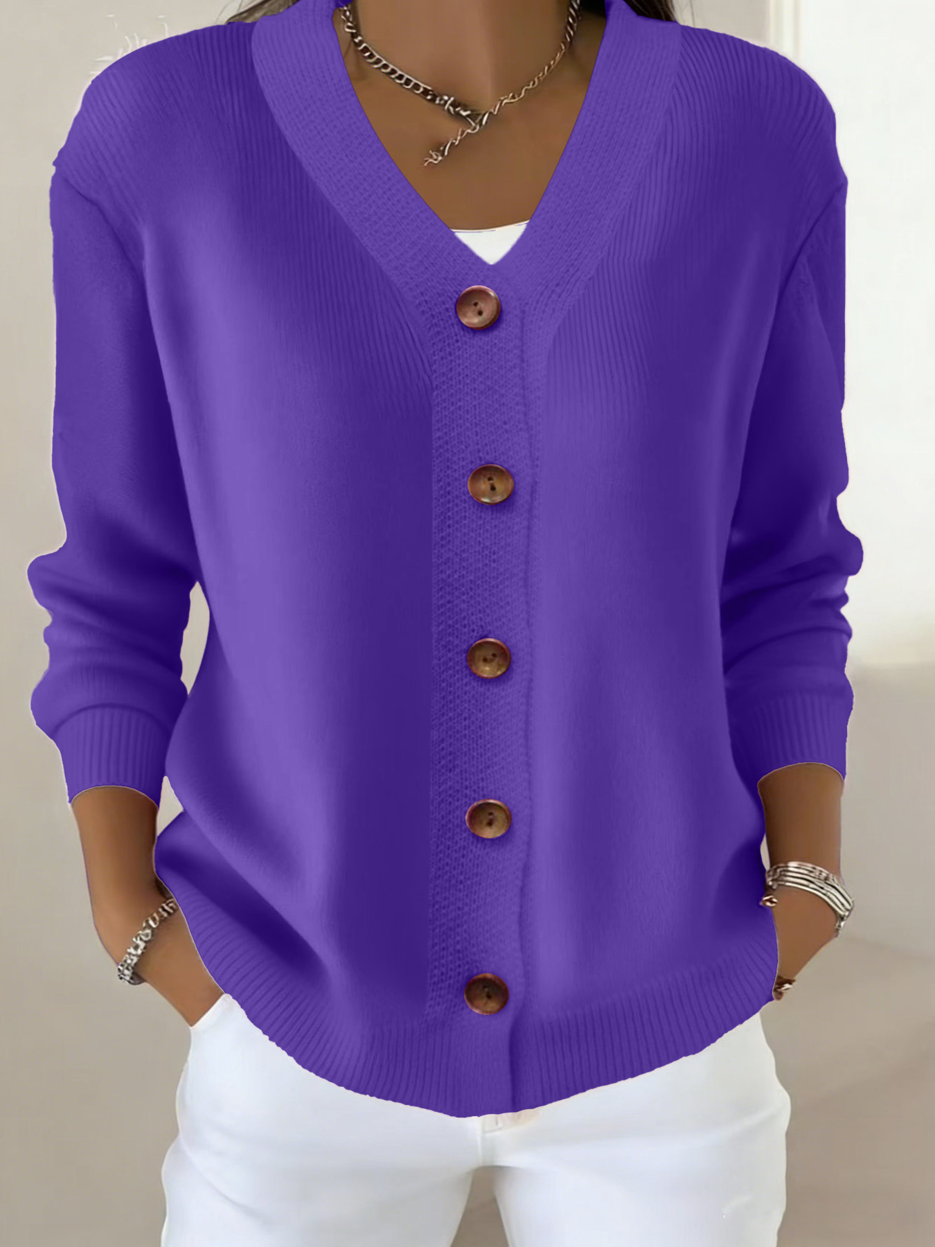 Women's Solid Knit Cardigan Sweater