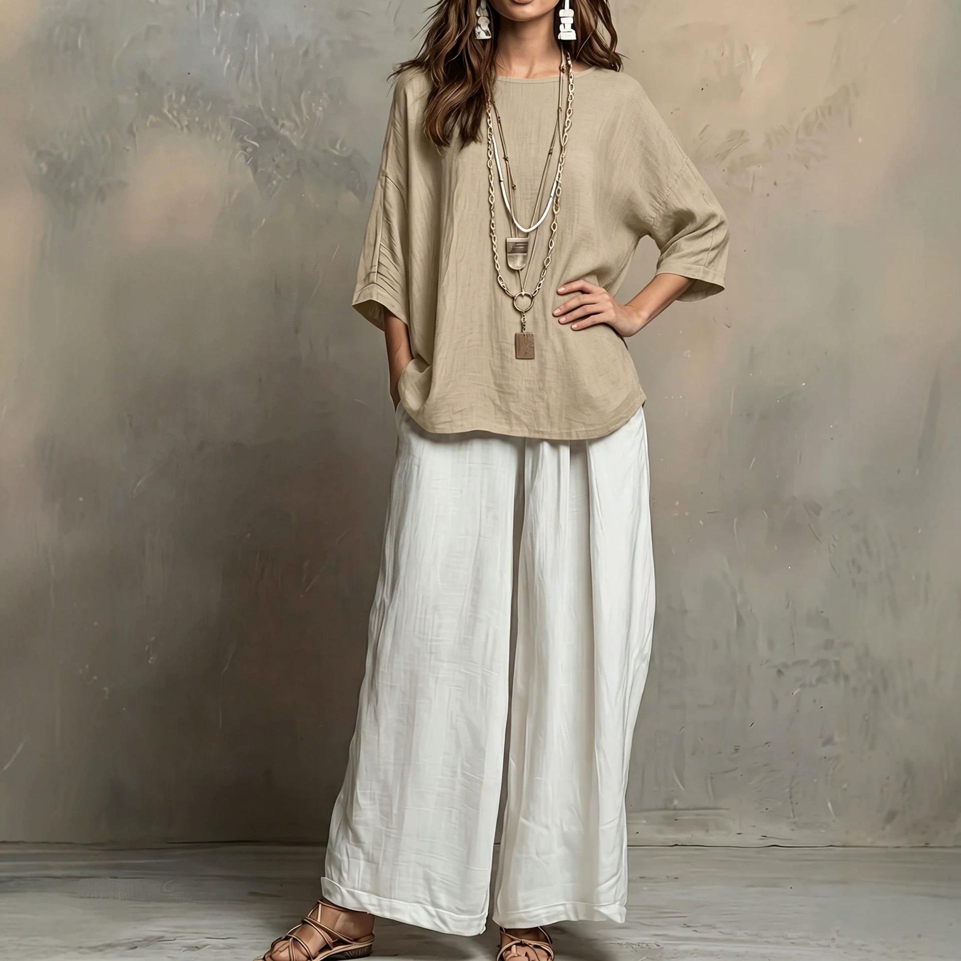 Boho Color-Block Loose Casual Vacation Two-Piece Set for Women