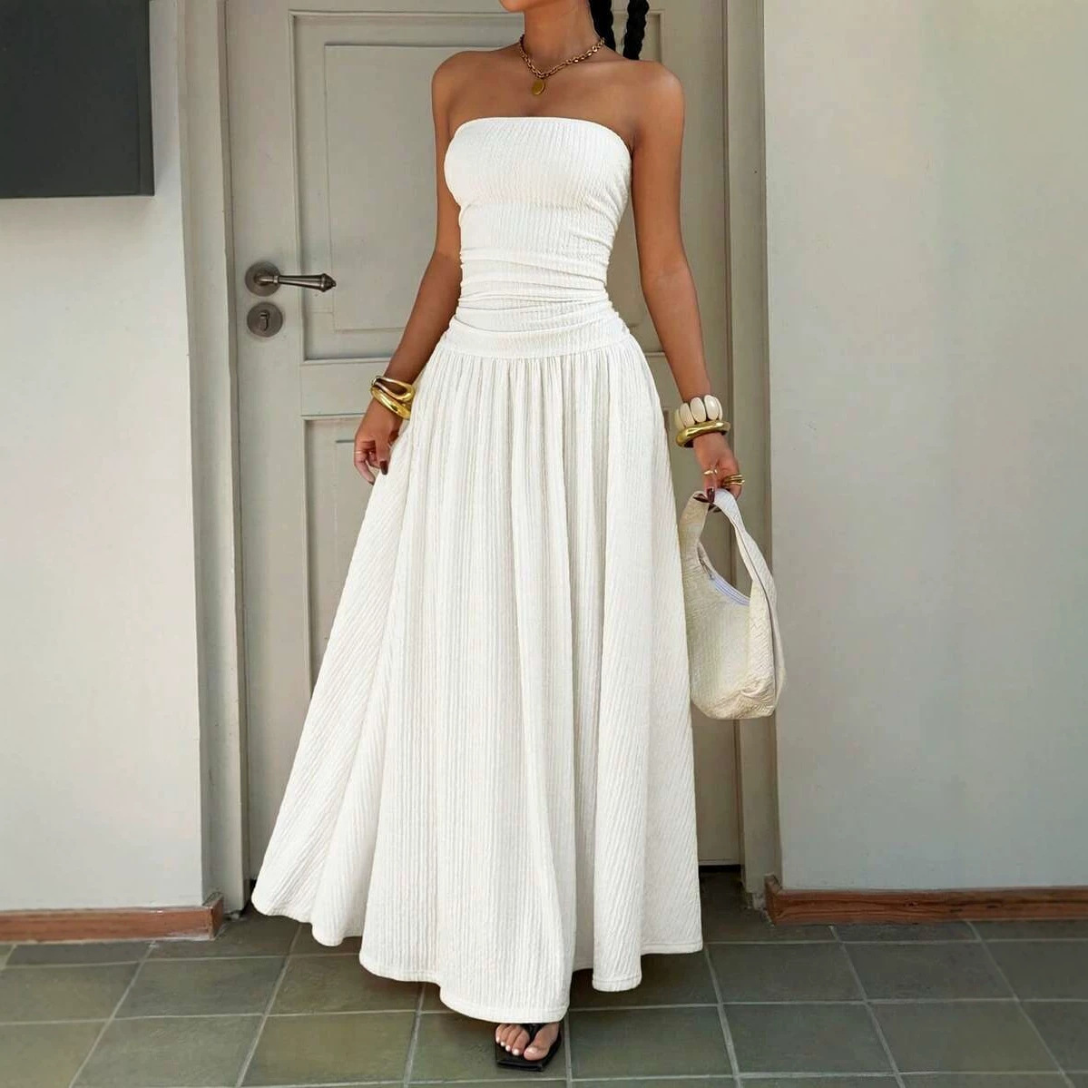 Women's Sleeveless Strapless Bodycon Midi Dress