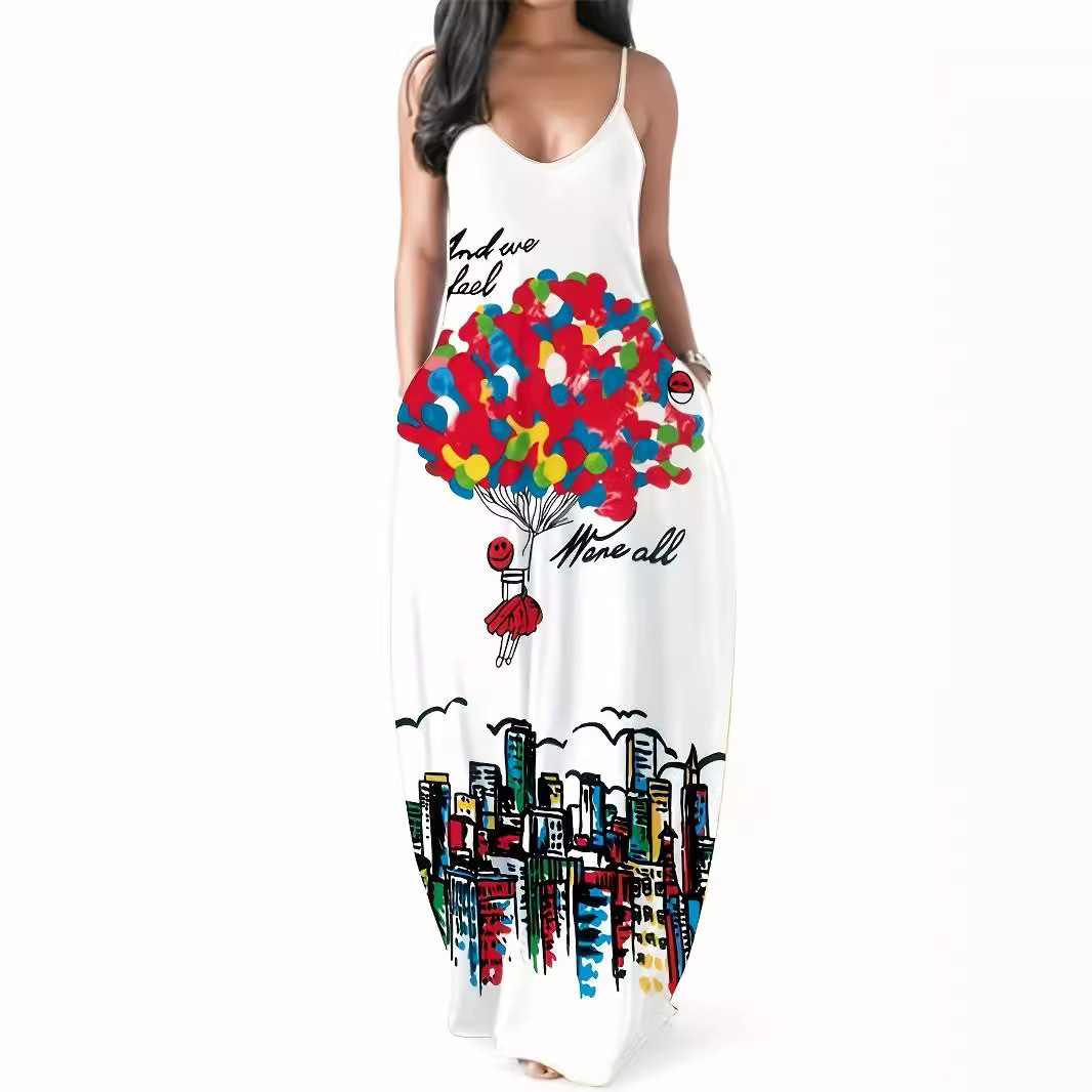 Women's Summer Sleeveless Printed Maxi Dress Polyester