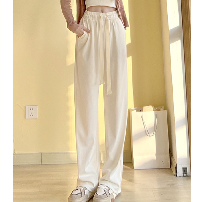 Women's High-Waist Wide-Leg Pants Ice Silk Thin Draped Straight Casual