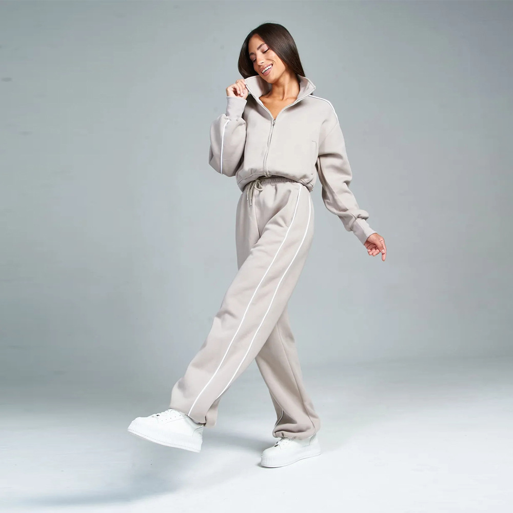 Women's Striped Hoodie and Pants Lounge Set, Loose Fit