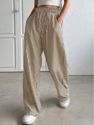 Striped Straight-Leg Casual Pants for Women