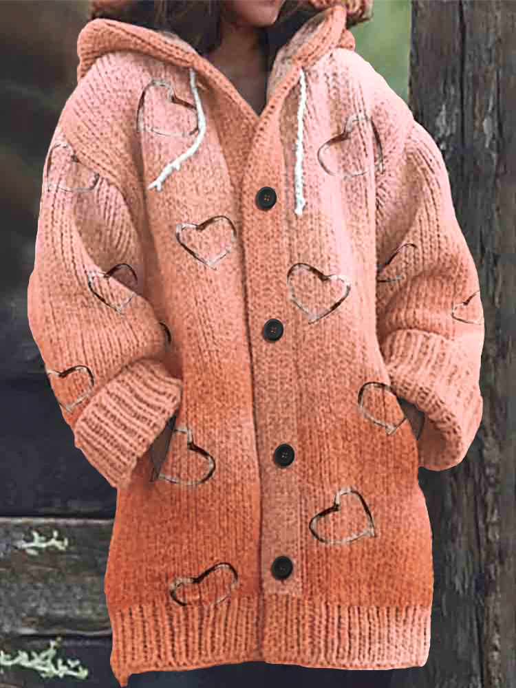 Women's Colorful Animal Print Hooded Button Cardigan Sweater