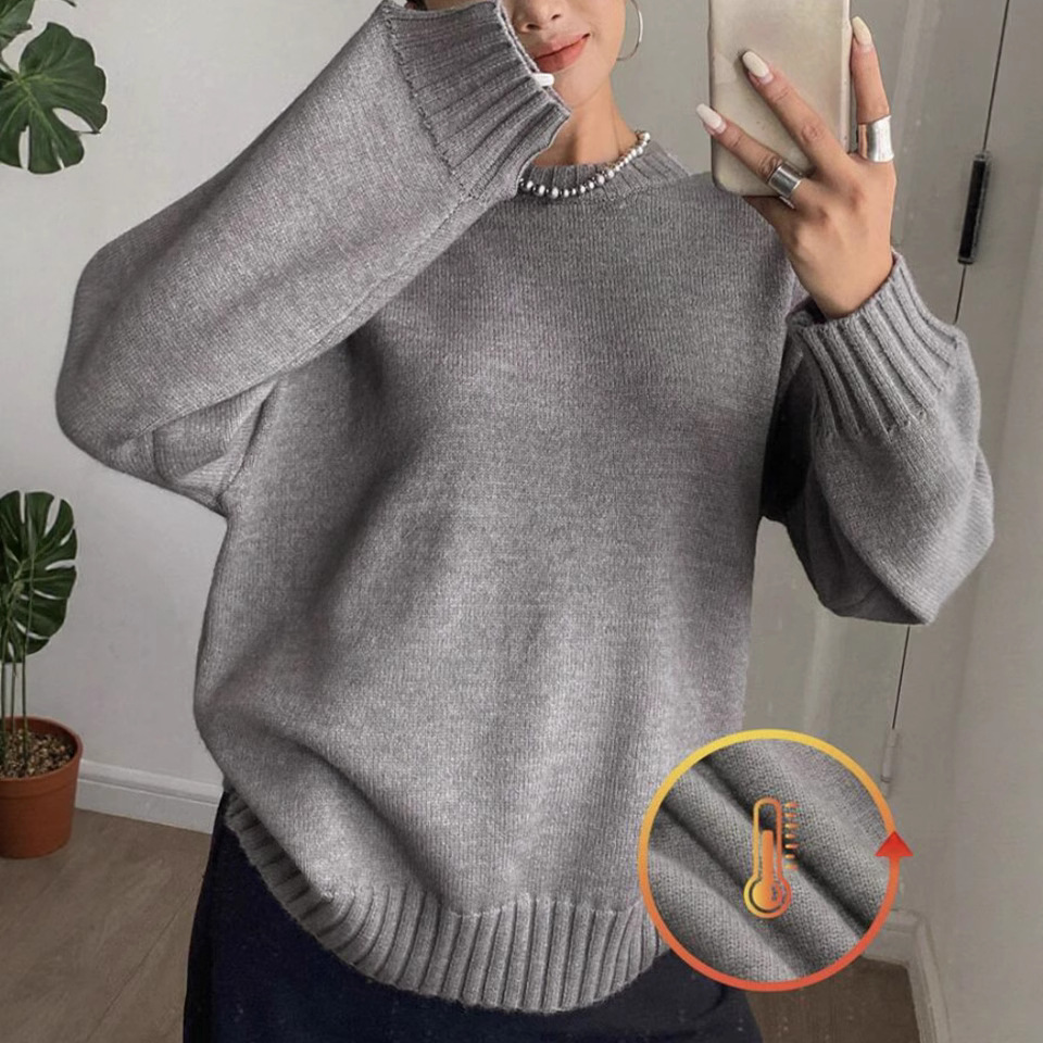 Women's Long Sleeve Crewneck Knit Sweater Solid Color Pullover
