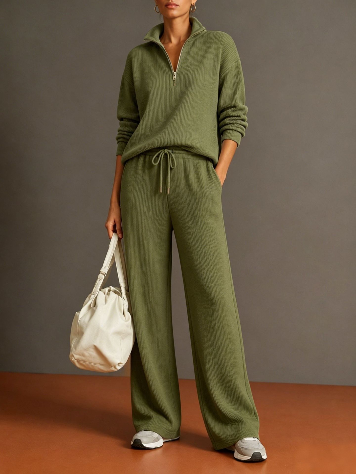 2026 Amazon Cross-Border New Fall/Winter Women's Tracksuit Half-Turtleneck Zip Hoodie Wide-Leg Pants Set for Women