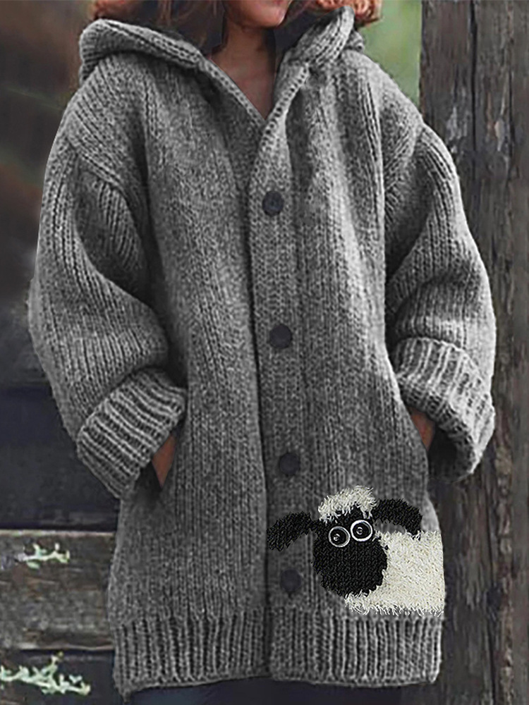 Women's Vintage Animal Print Hooded Button Cardigan