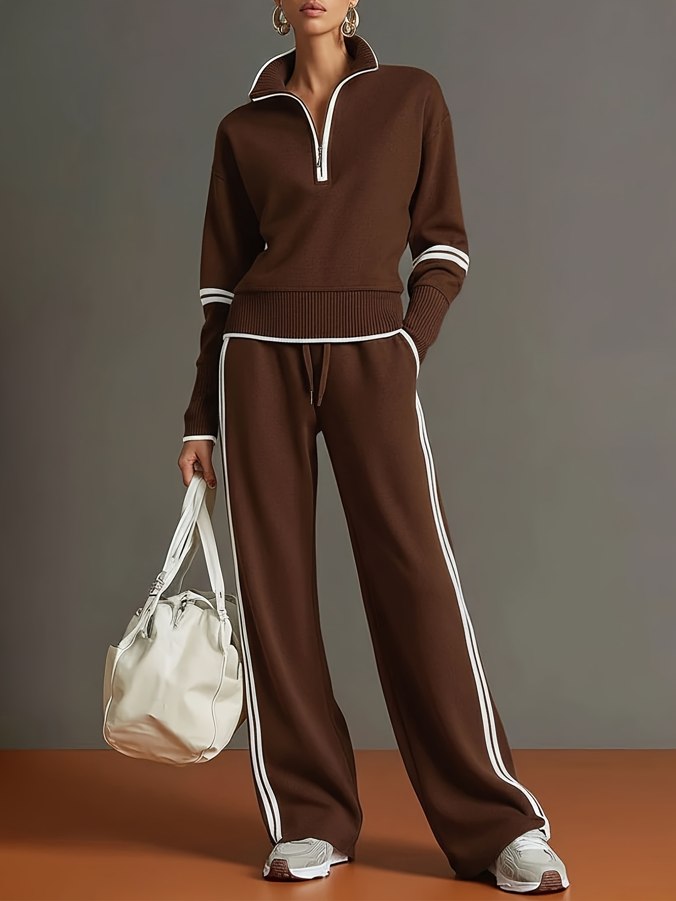 2026 Women's Fashion Casual Zip-Up Jacket Sports Two-Piece Set for Amazon and Independent Sites
