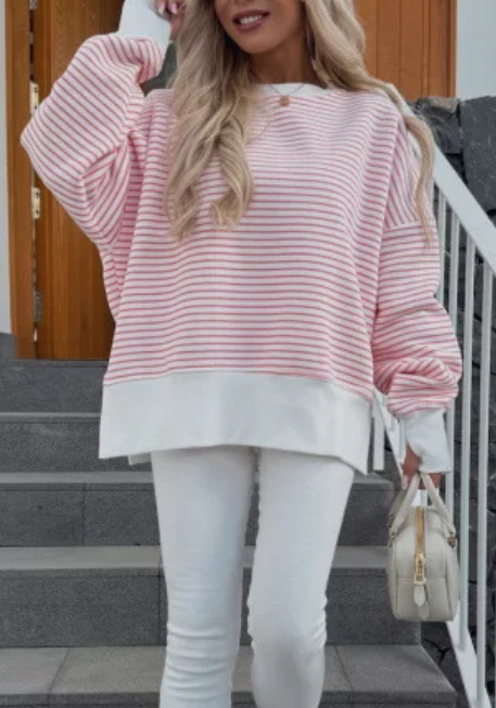 Nautical Striped Crewneck Pullover Sweatshirt for Women Relaxed Fit
