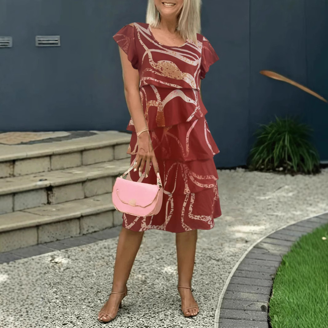 Summer Print Dress Round Neck Ruffle Sleeve Patchwork Women's Dress