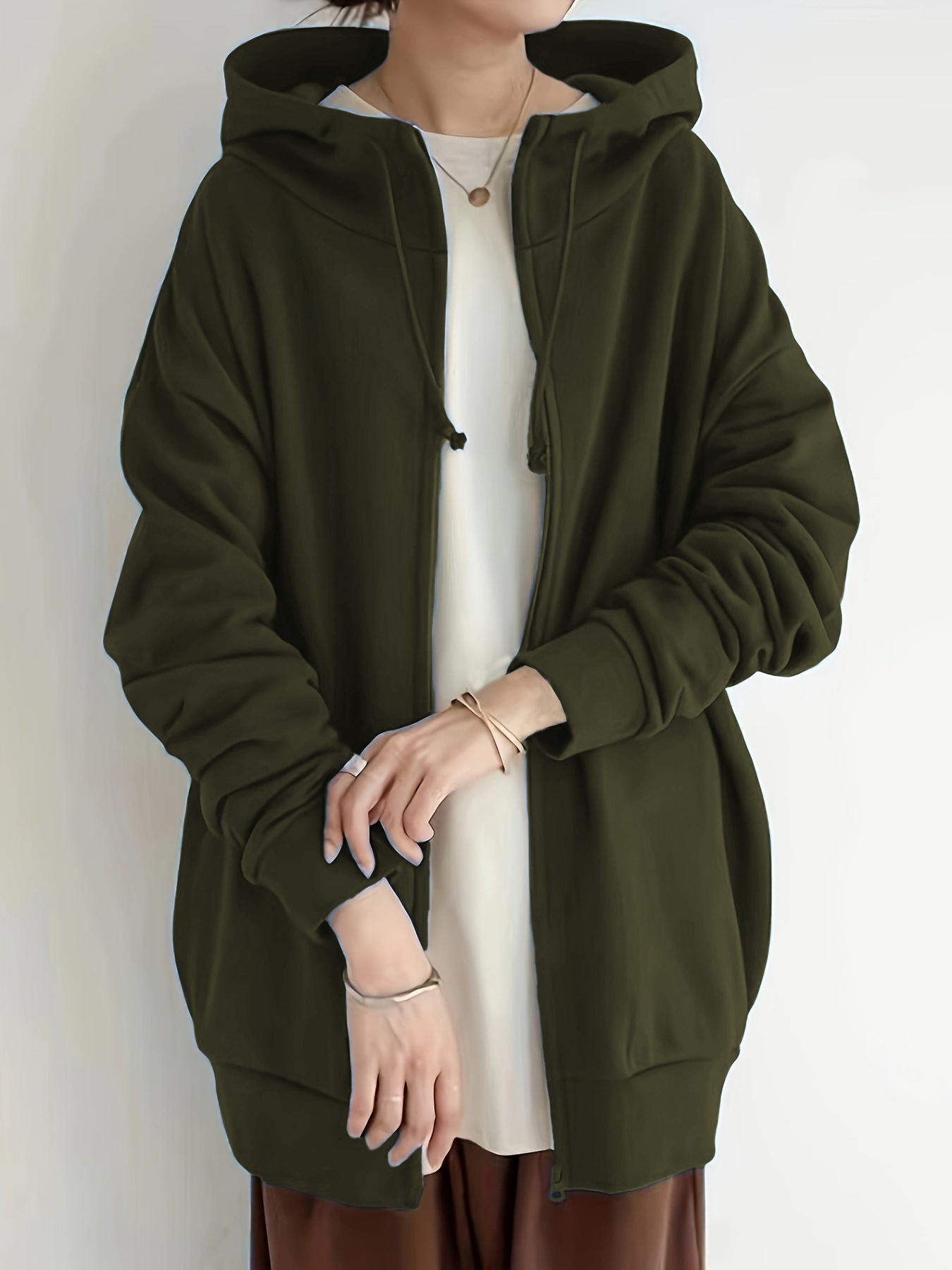 Women's Long Zip-Up Hooded Fleece Sweatshirt Plus Size Streetwear