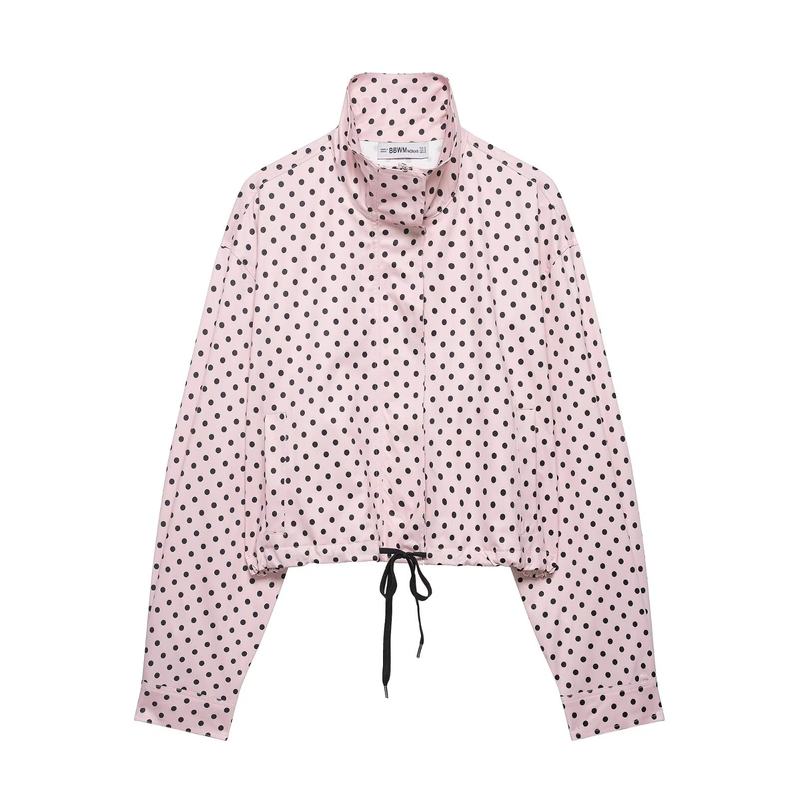 Polka Dot Print Stand Collar Bomber Jacket