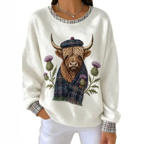 Women's Retro Floral Bull Head Print Sweatshirt