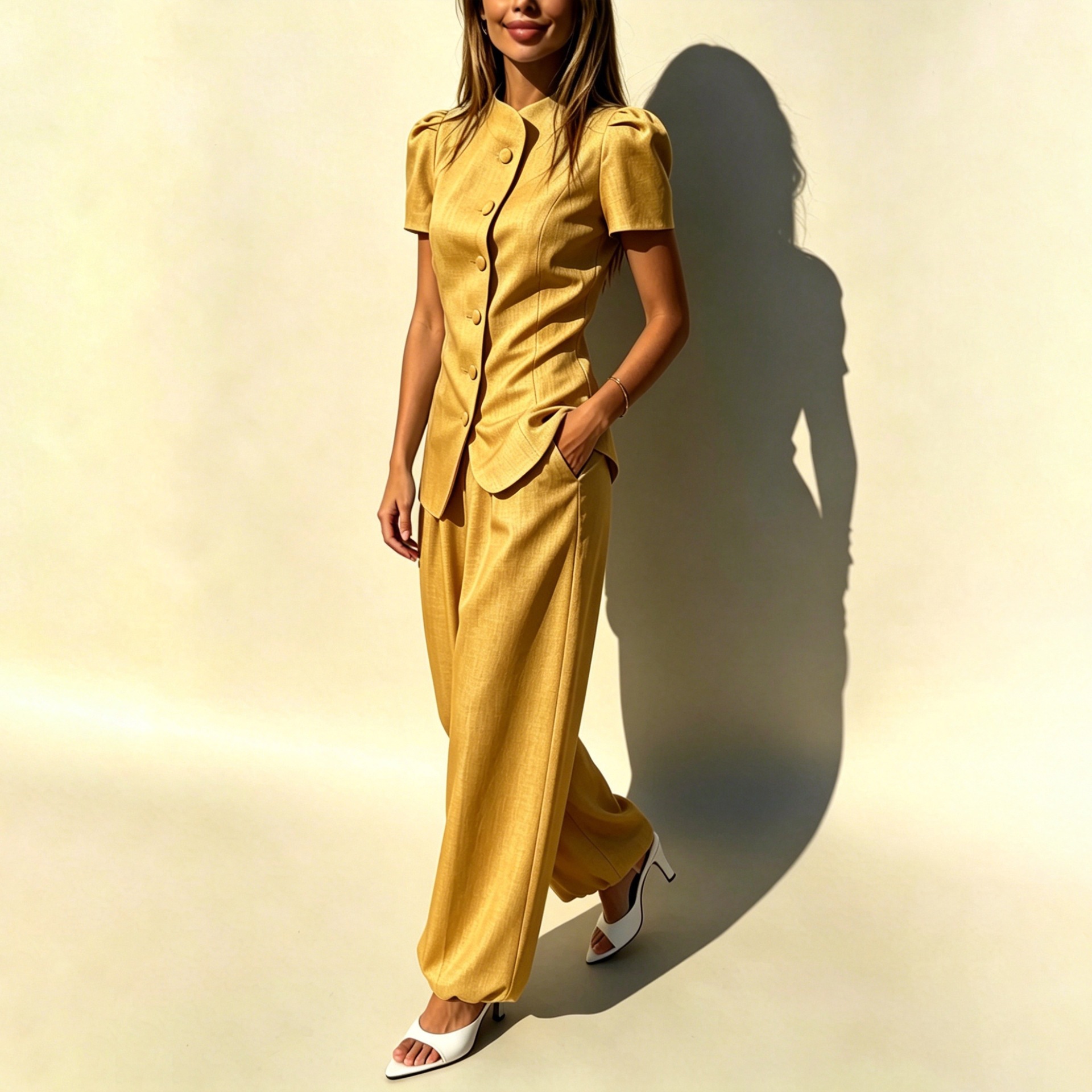 Women's Casual Solid Short Sleeve Top and Pants Two-Piece Set