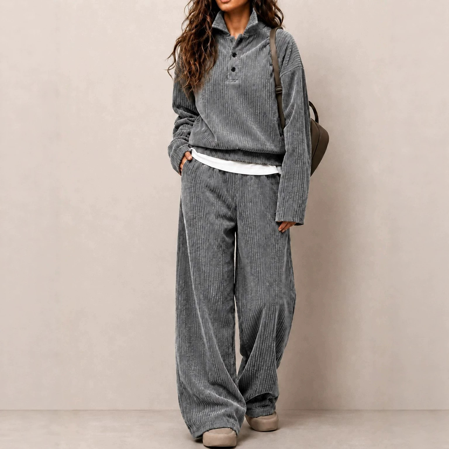 Women's Corduroy Sweatshirt and Straight-Leg Pants Set
