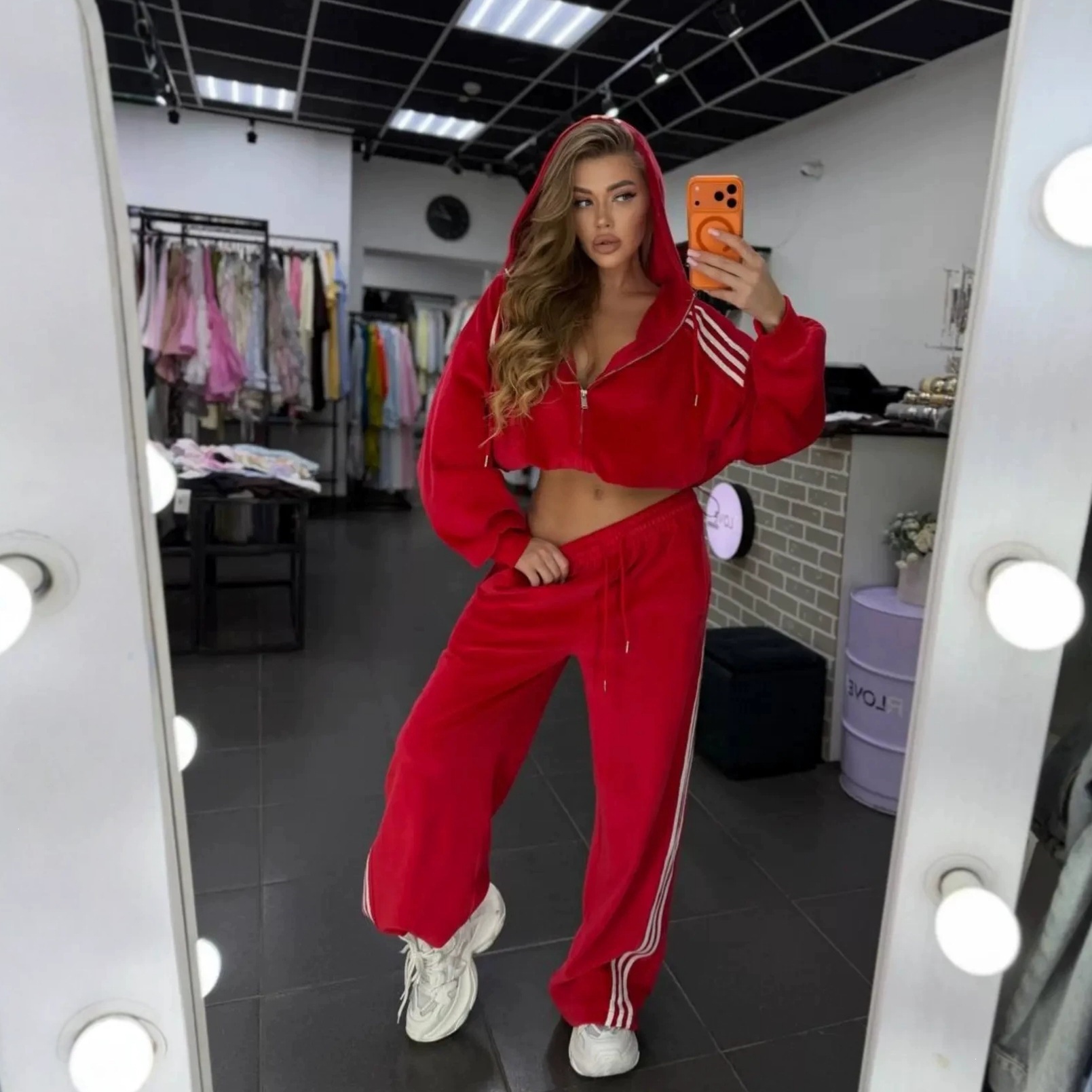 Women's Color-Block Zip-Up Hooded Sweatshirt and Drawstring Pants Set