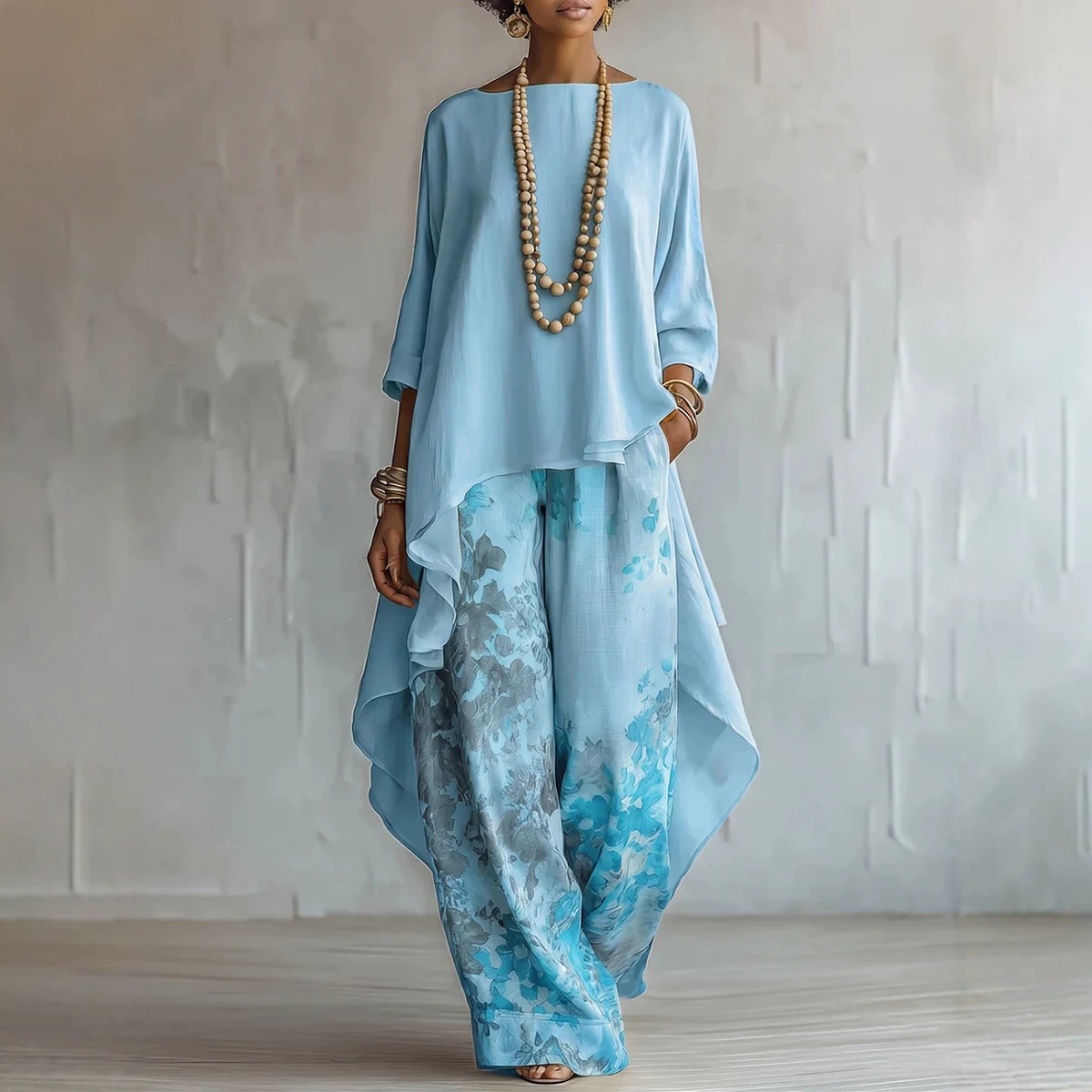 Women's Solid Color Sleeveless Top and Wide-Leg Pants Set Casual Two-Piece