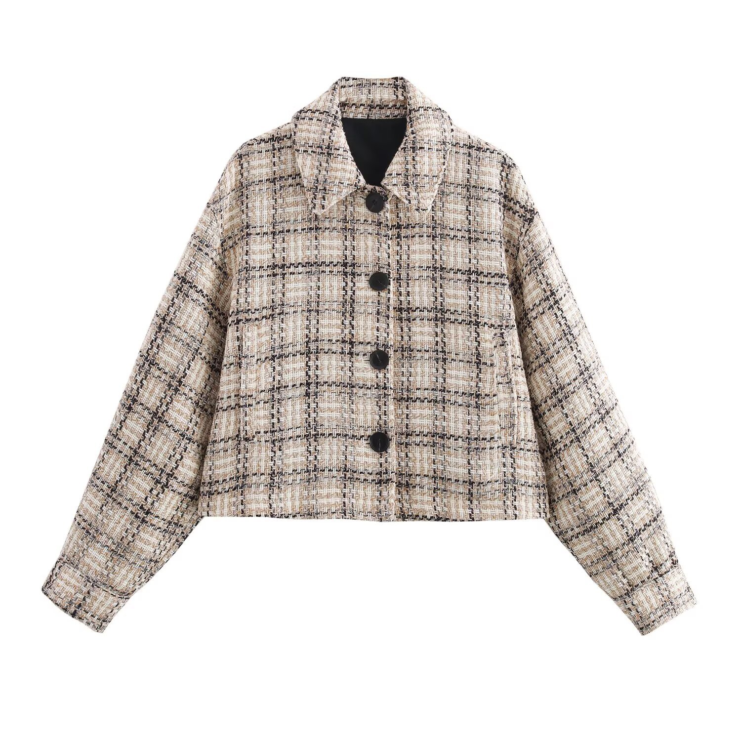 Women's Plaid Button-Front Jacket, Loose Fit, Long Sleeve