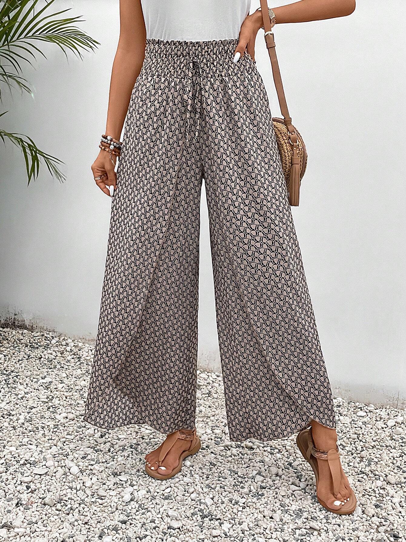 Floral Wide-Leg Skirt Pants with Side Slit