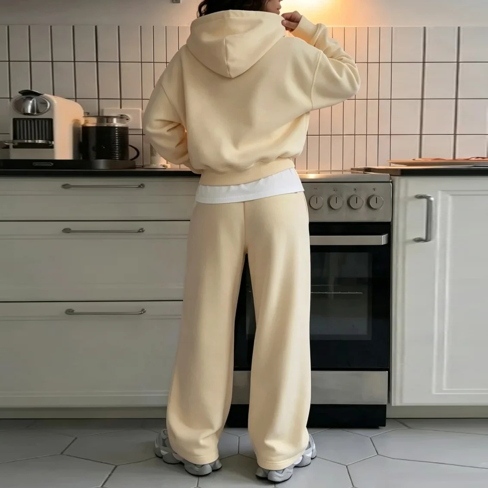 Women's Casual Two-Piece Sweatshirt and Wide-Leg Pants Set