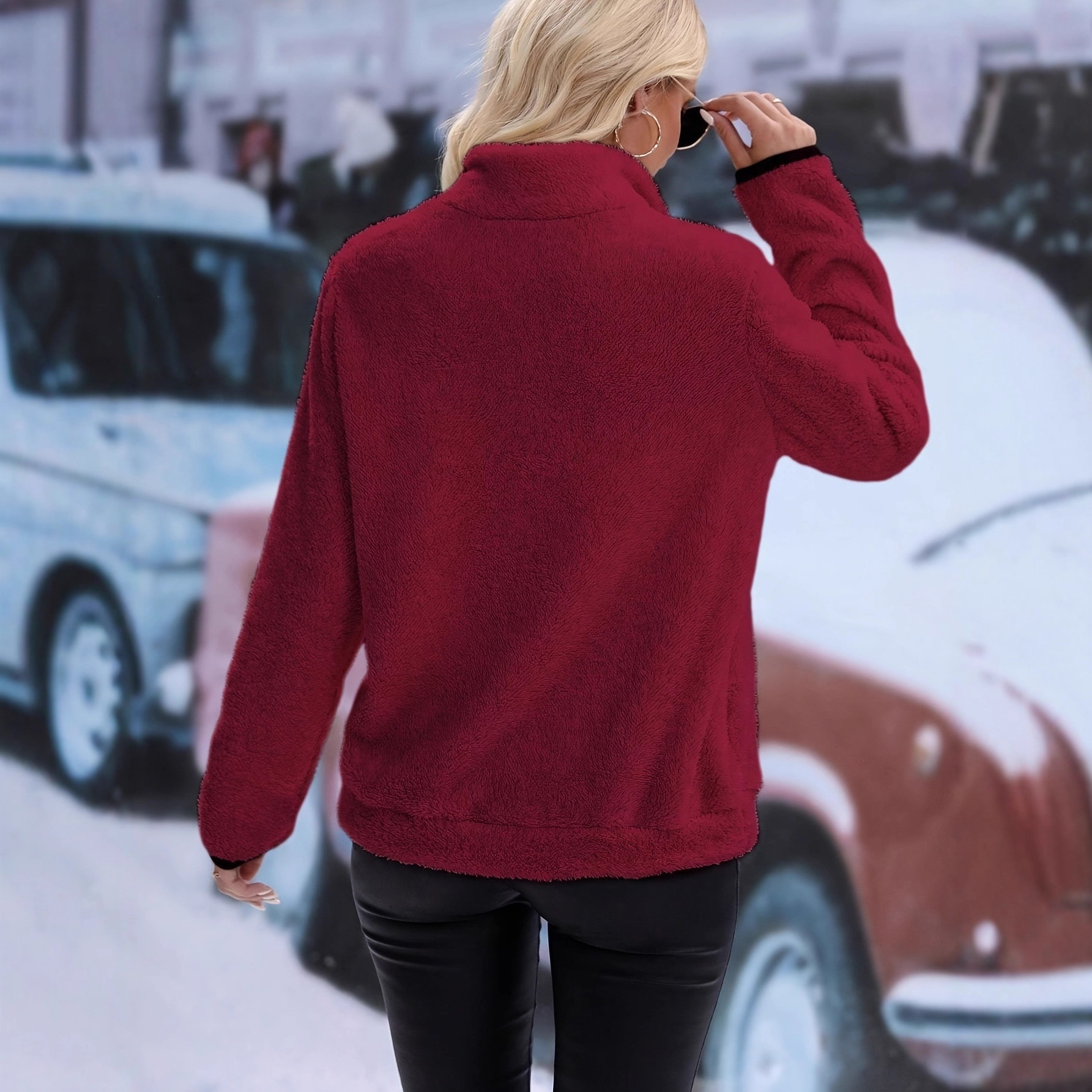 Women's Half-Turtleneck Zip Pocket Fleece Sweatshirt