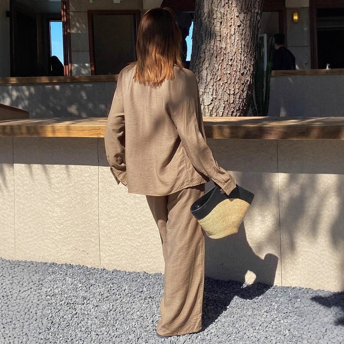 Women's Button-Down Shirt and Pants Two-Piece Set, Loose Casual