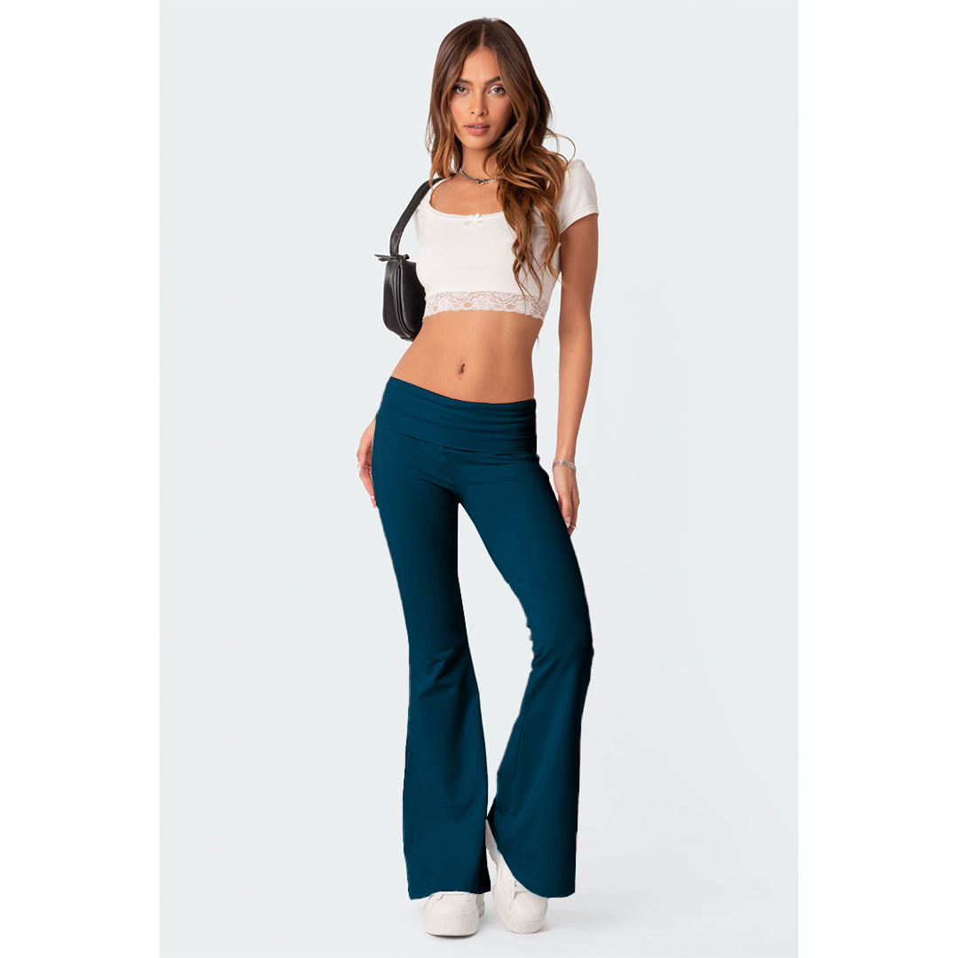 Women's Solid Color Low-Rise Flared Pants Set Slimming Casual