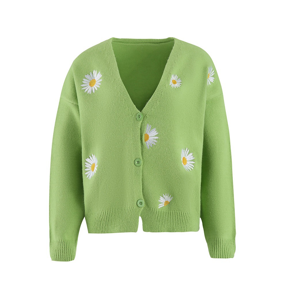 Women's Button-Front Floral Embroidered Knit Cardigan Sweater