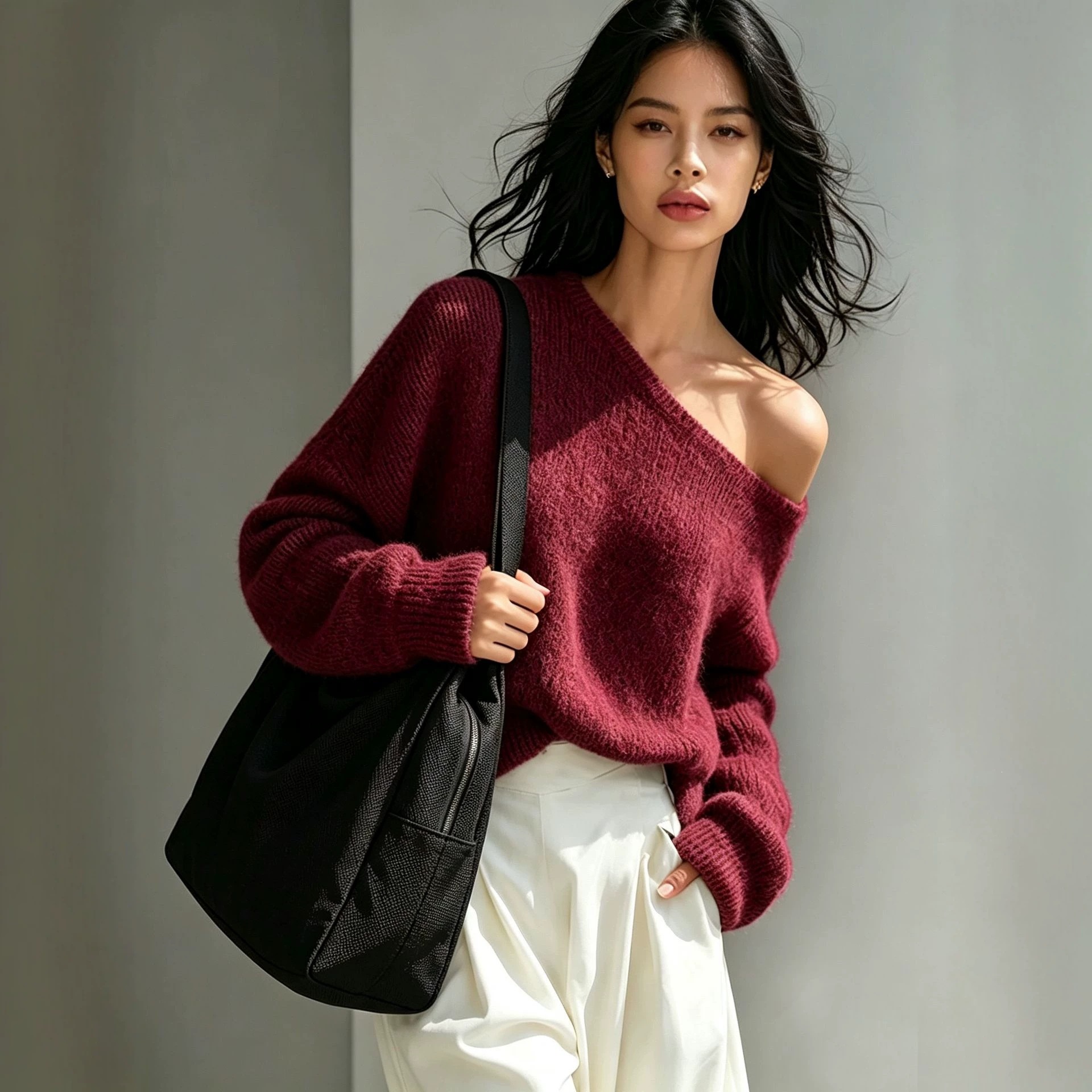 Women's Off-Shoulder Lazy Knit Top Fall Winter Pullover