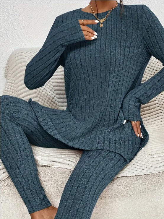 Solid Color Slim Fit Long Sleeve T-Shirt and Pencil Pants Set