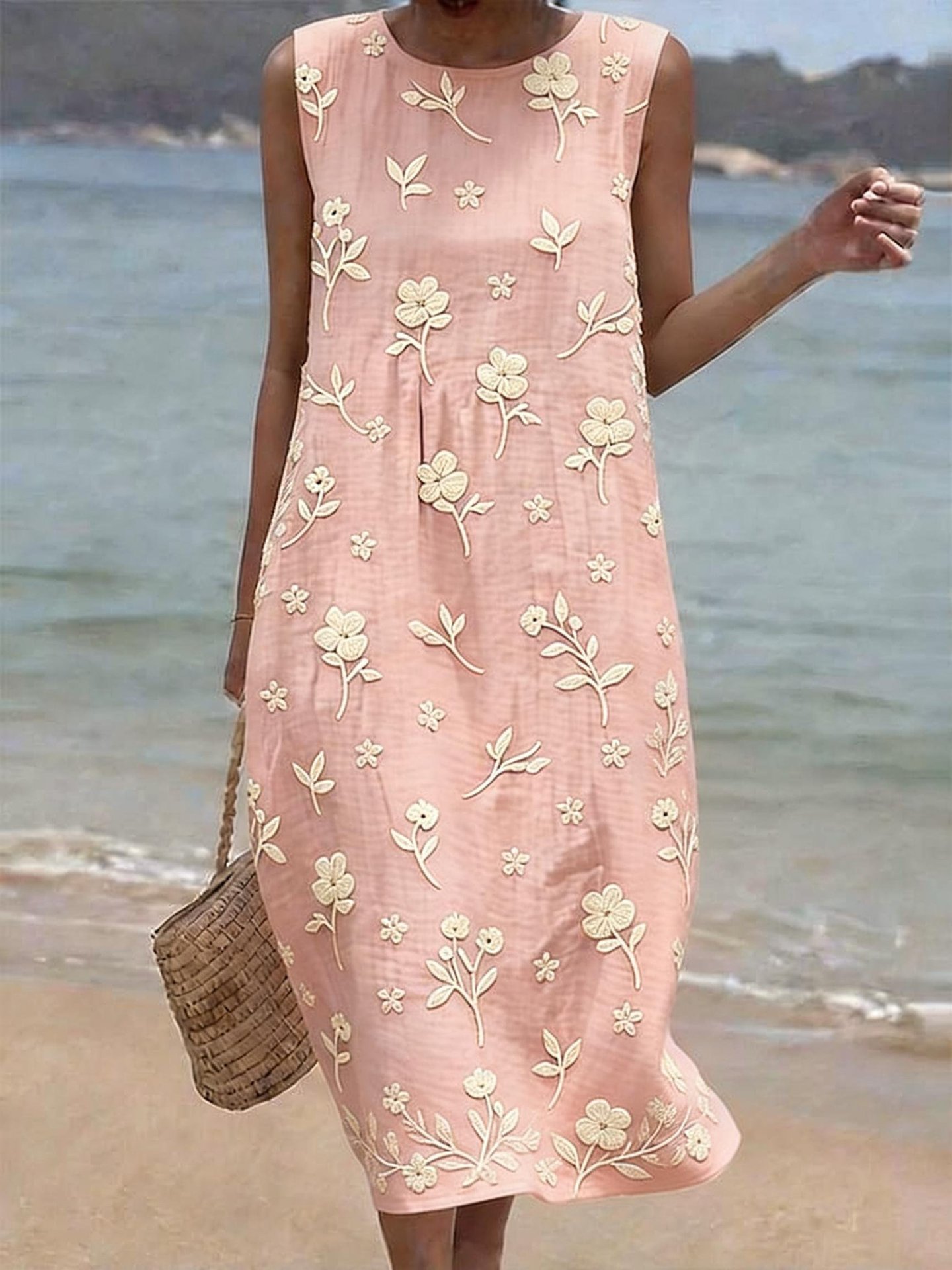 Women's Vintage Patterned Sleeveless Midi Dress