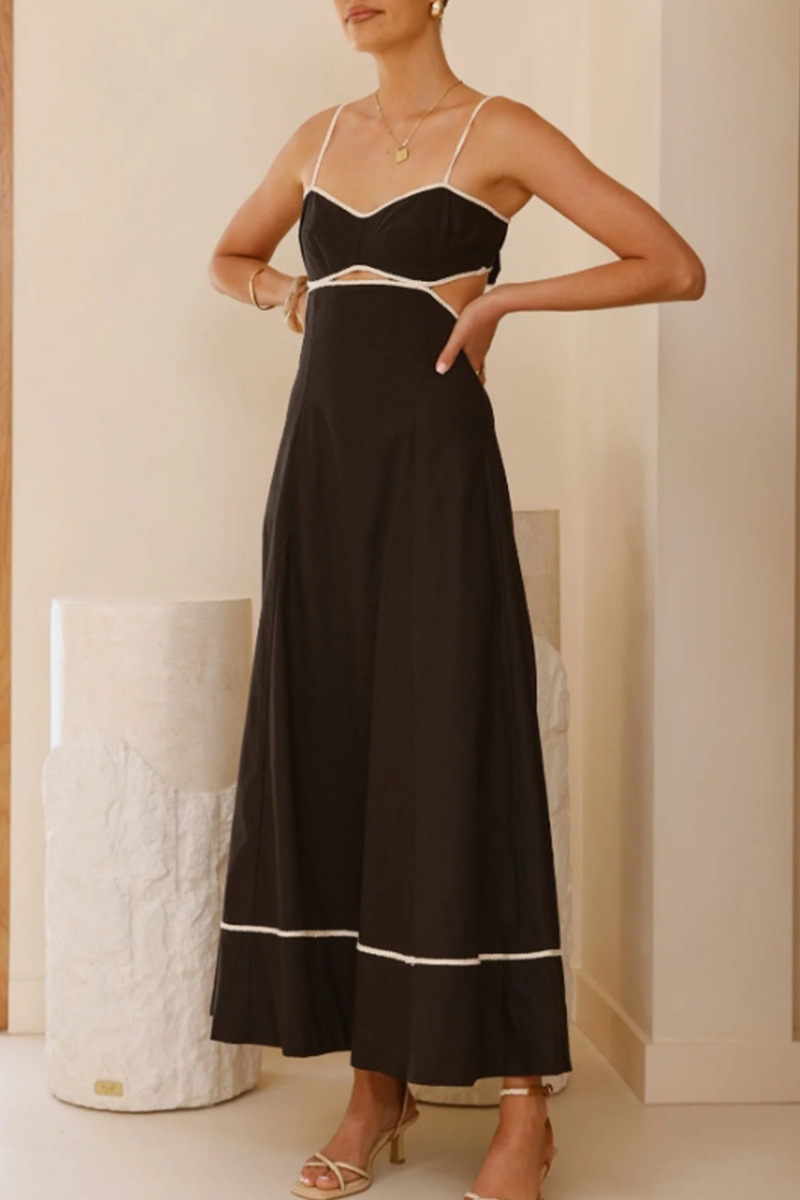 Women's Sleeveless Backless Patchwork Midi Dress