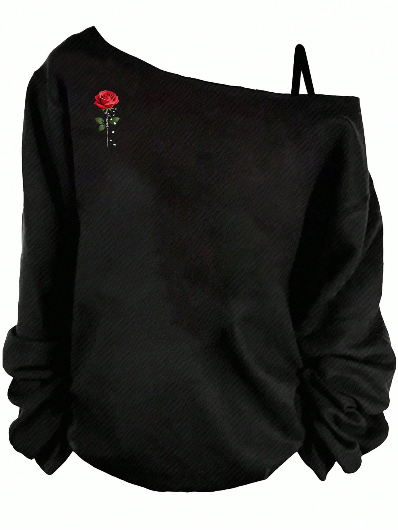 Women's One-Shoulder Long-Sleeve Loose Vintage Sweatshirt with Graphic Print