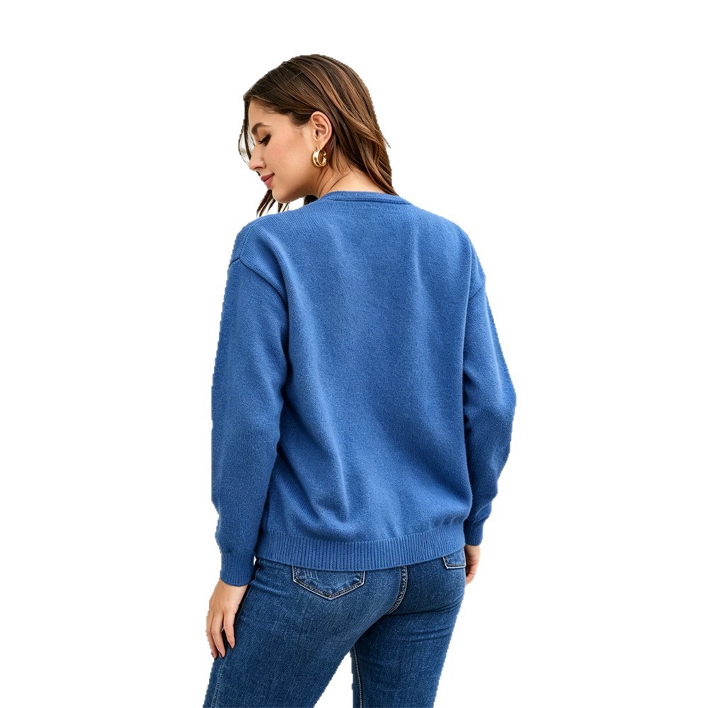 Women's Solid Color Button-Up Knit Cardigan Long Sleeve V-Neck