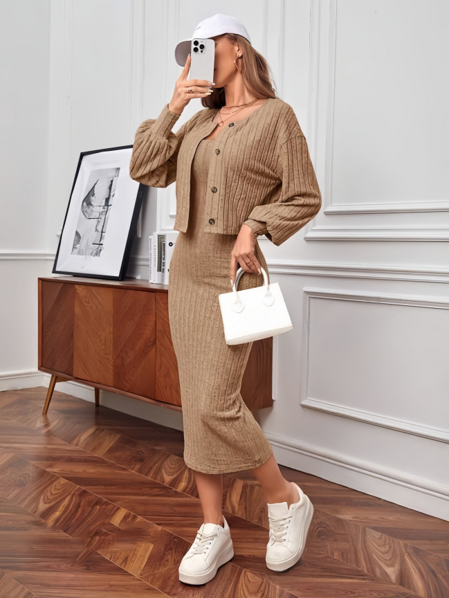 Women's Two-Piece Long Sleeve Bodycon Dress Set