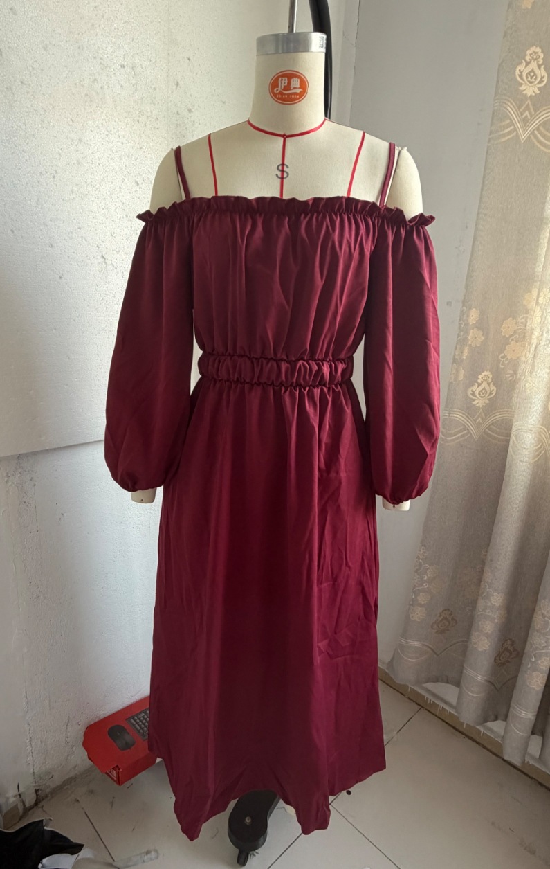 Cotton-Linen Off-Shoulder Pleated Maxi Dress