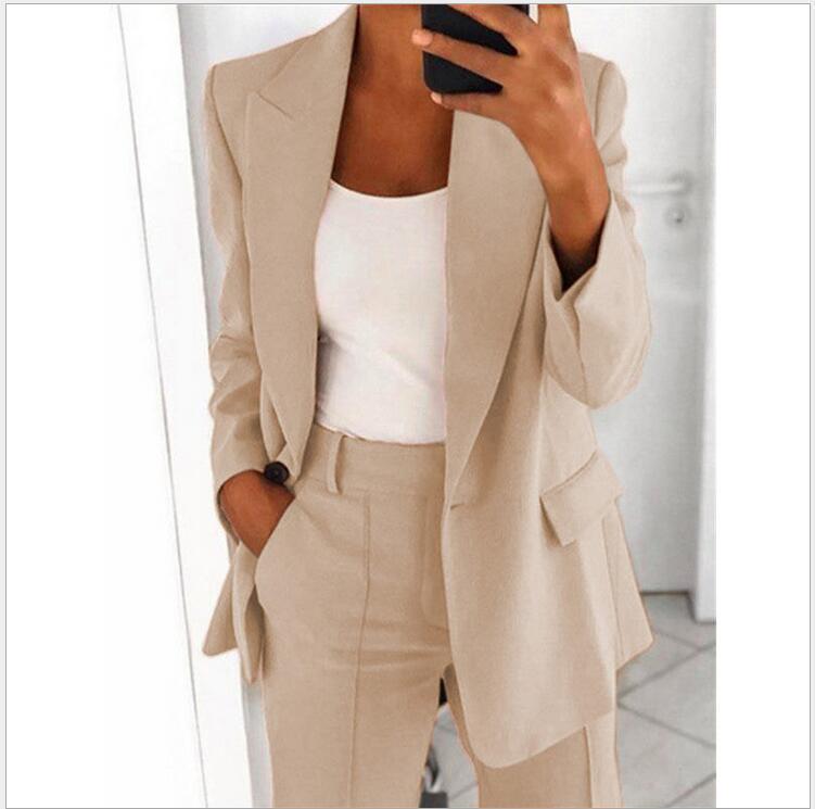 2026 New Cross-Border European & American Fall/Winter Women's Commuter Suit Set – Elegant Long-Sleeve Blazer and Pants Two-Piece Set for Women
